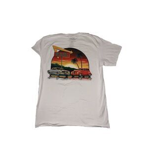 In N Out Burger Men T-Shirt Medium White Logo Graphic Texas Classic Cars Tee EUC